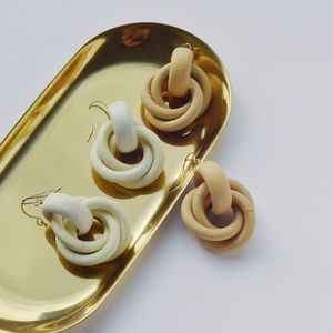 Simple Cream Wood Double Hoop Earrings